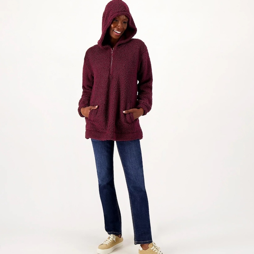 Koolaburra by UGG Plush Burgundy Hoodie Brushed Back Sherpa Pullover Soft XL